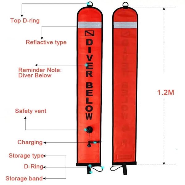 Dive Safety 120cm Surface Marker Buoy Orange - Image 2