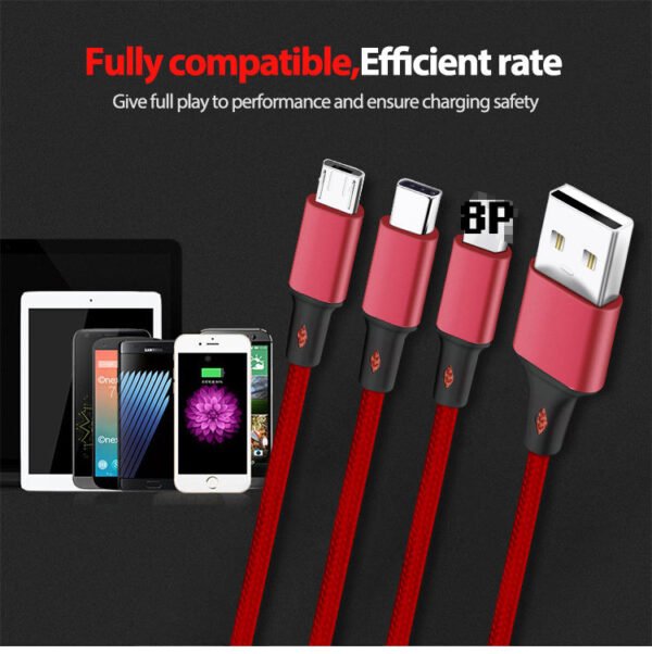 3 in 1 Super Phone Charge and Data Cable for Iphone Samsung  Huawei - 1.2 M Cable - Image 2