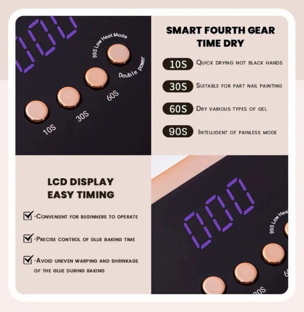 198W High Power Nail Lamp 36 Led Bulbs Nail Dryer Lamp Three-Speed - Image 14