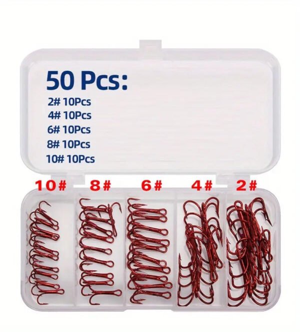 50 pcs Treble Hook Carbon Steel hooks with Tackle Box - Image 2