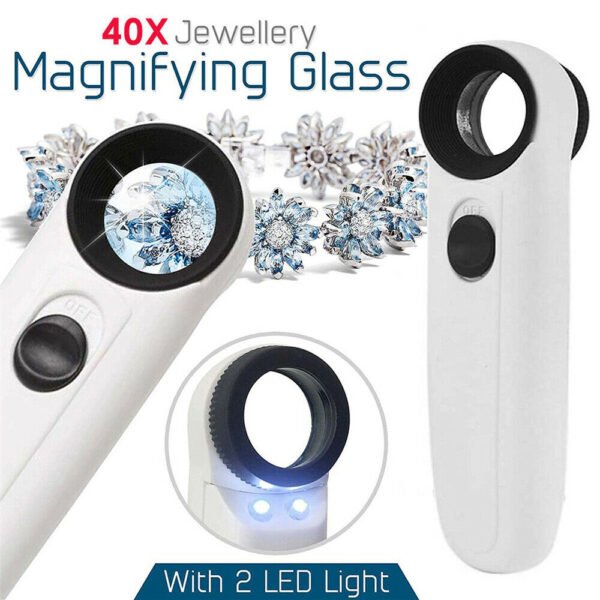 40X Magnifier Glass Jeweler Eye with 2 LED Lights - Image 3