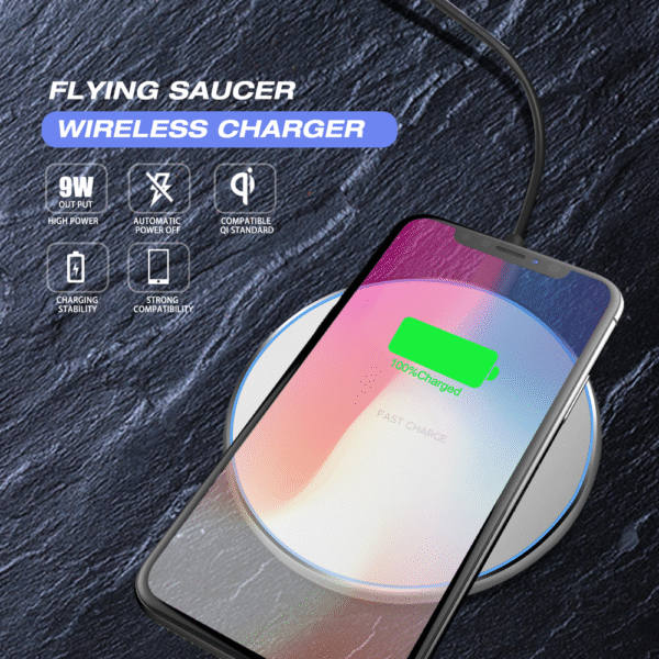 15w Fast Wireless Phone  Charger Pad for iPhone or Samsung  - Silver - Image 8